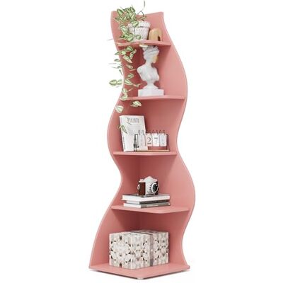 Tribesigns Étagère d'angle Moderne à 5 Niveaux, Petite Bibliothèque d'angle élégante, Support de Plante unité d'organisation avec Forme Unique pour la Maison, Bureau, Chambre à Coucher, Rose - Publicité Tribesigns Étagère d'angle Moderne à 5 Niveaux, Petite Bibliothèque d'angle élégante, Support de Plante unité d'organisation avec Forme Unique pour la Maison, Bureau, Chambre à Coucher, Rose - Publicité