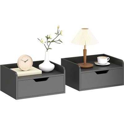 HOMCOM Lot de 2 Tables de Chevet murales, Tables de Nuit suspendues avec tiroir et Plateau à rebords surélevés, Style Moderne, pour Chambre à Coucher, Salon, 40 x 30 x 19,5 cm, Noir - Publicité HOMCOM Lot de 2 Tables de Chevet murales, Tables de Nuit suspendues avec tiroir et Plateau à rebords surélevés, Style Moderne, pour Chambre à Coucher, Salon, 40 x 30 x 19,5 cm, Noir - Publicité