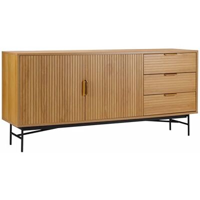 Oviala Buffet 2 Portes et 3 tiroirs en mélaminé et Acier 160 cm Beige - Publicité Oviala Buffet 2 Portes et 3 tiroirs en mélaminé et Acier 160 cm Beige - Publicité