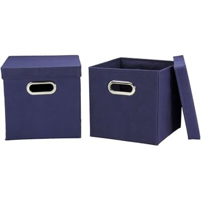 Household Essentials Lot de 2 cubes de rangement décoratifs avec couvercles amovibles, bleu marine - Publicité Household Essentials Lot de 2 cubes de rangement décoratifs avec couvercles amovibles, bleu marine - Publicité