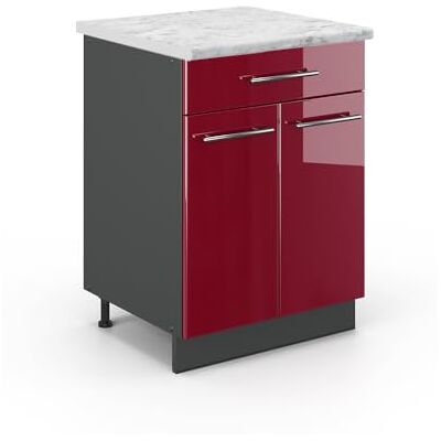 Vicco Meuble Cuisine Fame-Line, Rouge Bordeaux Haute Brillance, 60cm avec tiroir, PT Marbre, à Combiner avec d'autres modules de la série Fame-Line - Publicité Vicco Meuble Cuisine Fame-Line, Rouge Bordeaux Haute Brillance, 60cm avec tiroir, PT Marbre, à Combiner avec d'autres modules de la série Fame-Line - Publicité