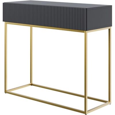 Selsey Console D'Entrée Deboute avec Tiroir À Lamelles 90 x 79 cm sur Pieds Dorés Noir Veldio - Publicité Selsey Console D'Entrée Deboute avec Tiroir À Lamelles 90 x 79 cm sur Pieds Dorés Noir Veldio - Publicité