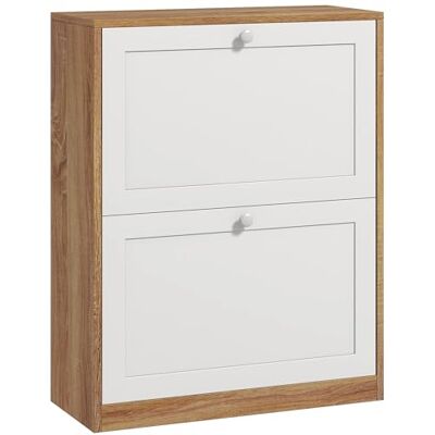 HOMCOM Meuble à Chaussures 12 Paires Moderne avec Étagères Réglables et 2 Tiroirs Rabattables, Armoire Étroite pour Entrée et Couloir, 60 x 24,5 x 75,5 cm, Chêne et Blanc - Publicité HOMCOM Meuble à Chaussures 12 Paires Moderne avec Étagères Réglables et 2 Tiroirs Rabattables, Armoire Étroite pour Entrée et Couloir, 60 x 24,5 x 75,5 cm, Chêne et Blanc - Publicité