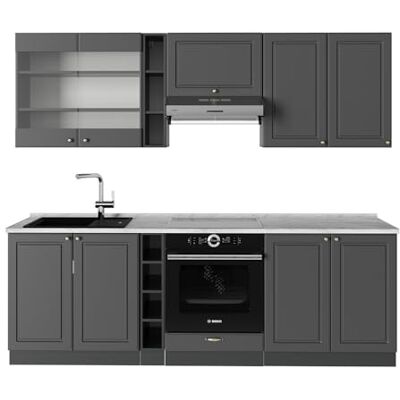 Vicco Cuisine Fame-Line, Anthrazit-Gold Landhaus, 235cm, PT Marbre, adapté à Une Extension individuelle avec des modules supplémentaires - Publicité Vicco Cuisine Fame-Line, Anthrazit-Gold Landhaus, 235cm, PT Marbre, adapté à Une Extension individuelle avec des modules supplémentaires - Publicité
