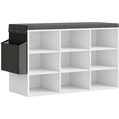WOLTU Banc de Rangement à Chaussures, Meuble d’Entrée pour Chaussures, Étagère Autoportante à 9 Compartiments en Panneau Aggloméré avec Coussin en Tissu Gris, Blanc, 76,8x30x48,5 cm - Publicité WOLTU Banc de Rangement à Chaussures, Meuble d’Entrée pour Chaussures, Étagère Autoportante à 9 Compartiments en Panneau Aggloméré avec Coussin en Tissu Gris, Blanc, 76,8x30x48,5 cm - Publicité