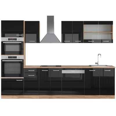 Vicco Cuisine R-Line, Noir Brillant/Chêne doré, 300cm avec Armoire Haute, sans PT, pour Une Extension personnalisée avec des modules complémentaires compatibles - Publicité Vicco Cuisine R-Line, Noir Brillant/Chêne doré, 300cm avec Armoire Haute, sans PT, pour Une Extension personnalisée avec des modules complémentaires compatibles - Publicité