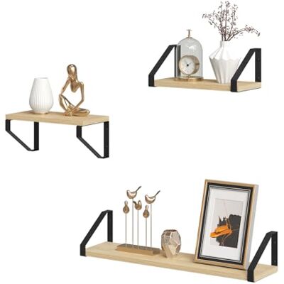 EUGAD Étagère Murale, Étagère Flottante, Lot de 3, Étagère Rangement, Décoration Murale,Style Industriel, Noir + Chêne Clair - Publicité EUGAD Étagère Murale, Étagère Flottante, Lot de 3, Étagère Rangement, Décoration Murale,Style Industriel, Noir + Chêne Clair - Publicité