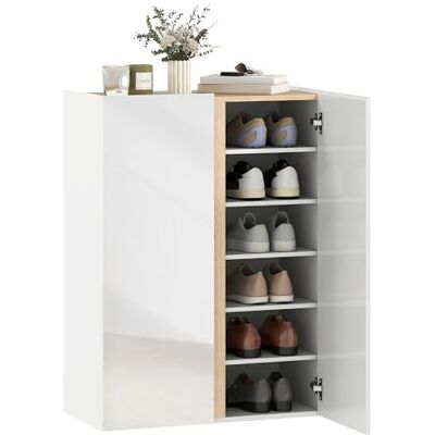 HOMCOM Armoire à chaussures, avec 2 portes brillantes, 6 compartiments réglables, rangement à chaussures avec fonction Soft-Close pour 18 paires de chaussures, 70 x 35 x 95 cm, blanc - Publicité HOMCOM Armoire à chaussures, avec 2 portes brillantes, 6 compartiments réglables, rangement à chaussures avec fonction Soft-Close pour 18 paires de chaussures, 70 x 35 x 95 cm, blanc - Publicité