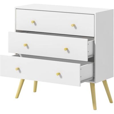 HOMCOM Bedroom Chest of Drawers, 3-Drawer Dresser, Storage Drawer Unit with Wood Legs for Living Room, White - Publicité HOMCOM Bedroom Chest of Drawers, 3-Drawer Dresser, Storage Drawer Unit with Wood Legs for Living Room, White - Publicité