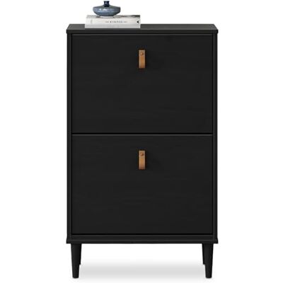 IDIMEX Meuble à Chaussures entrée Mikka 2 abattants en Bois Massif Noir pour jusqu'à 10 Paires 59 x 96 x 25 cm idéal pour Le Couloir Rangement Peu encombrant étagère poignées en Cuir - Publicité IDIMEX Meuble à Chaussures entrée Mikka 2 abattants en Bois Massif Noir pour jusqu'à 10 Paires 59 x 96 x 25 cm idéal pour Le Couloir Rangement Peu encombrant étagère poignées en Cuir - Publicité