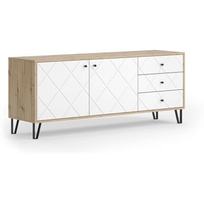 Vicco Meuble TV Nizza, Chêne Artisan, 150.2x60.2cm avec 3 tiroirs et 2 Portes, pour Une Utilisation comme Surface de Rangement à côté du lit - Publicité Vicco Meuble TV Nizza, Chêne Artisan, 150.2x60.2cm avec 3 tiroirs et 2 Portes, pour Une Utilisation comme Surface de Rangement à côté du lit - Publicité