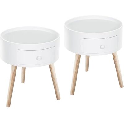 HOMCOM Lot de 2 Tables Basses Table de Chevet Table de Nuit Ronde Design scandinave Table d'appoint Bout de canapé avec tiroir Pieds effilés inclinés Bois Massif chêne Clair Blanc - Publicité HOMCOM Lot de 2 Tables Basses Table de Chevet Table de Nuit Ronde Design scandinave Table d'appoint Bout de canapé avec tiroir Pieds effilés inclinés Bois Massif chêne Clair Blanc - Publicité