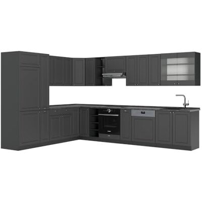 Vicco Cuisine en Angle Fame-Line, Anthrazit-Gold Landhaus, 347x60cm, PT Anthracite, pour Une Planification de Cuisine Flexible et Une Extension modulaire - Publicité Vicco Cuisine en Angle Fame-Line, Anthrazit-Gold Landhaus, 347x60cm, PT Anthracite, pour Une Planification de Cuisine Flexible et Une Extension modulaire - Publicité