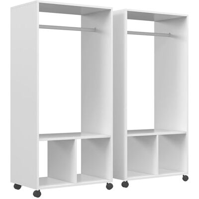 HOMCOM Lot de 2 portants à vêtements penderie Mobile avec roulettes 2 niches + Grand Espace penderie en Bois Blanc - Publicité HOMCOM Lot de 2 portants à vêtements penderie Mobile avec roulettes 2 niches + Grand Espace penderie en Bois Blanc - Publicité