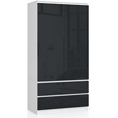 AKORD Armoire 2 Portes Armoir Chambre 2 Tiroirs avec Etagères et Une Tringle L90 x H180 x P51 cm Panneau Stratifié 16mm Armoire sans Penderie Chambre Dressing Rangement Placard - Publicité AKORD Armoire 2 Portes Armoir Chambre 2 Tiroirs avec Etagères et Une Tringle L90 x H180 x P51 cm Panneau Stratifié 16mm Armoire sans Penderie Chambre Dressing Rangement Placard - Publicité