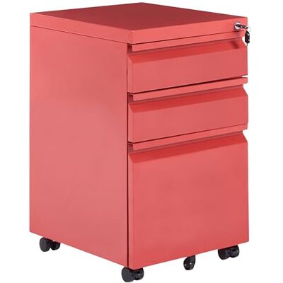 Beliani Meuble de Rangement Bureau Moderne en Acier à 3 Tiroirs avec roulettes en Plastique et Serrure à Clé Rouge Recami - Publicité Beliani Meuble de Rangement Bureau Moderne en Acier à 3 Tiroirs avec roulettes en Plastique et Serrure à Clé Rouge Recami - Publicité
