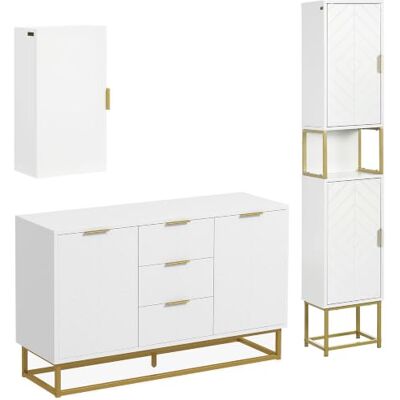 kleankin Ensemble de Meubles de Rangement Armoire Murale Doré Blanc Lot de Buffet, Meuble Colonne, Armoire de Rangement avec Étagère Réglable, Pieds en Acier - Publicité kleankin Ensemble de Meubles de Rangement Armoire Murale Doré Blanc Lot de Buffet, Meuble Colonne, Armoire de Rangement avec Étagère Réglable, Pieds en Acier - Publicité