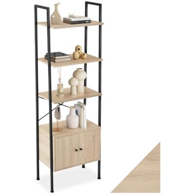 tectake ® Étagère échelle à 4 niveaux et Compartiment à portes magnétiques, 57,5 x 34 x 173 cm, Bibliothèque Style industriel, Meuble de rangement Chambre Salon Bureau, Etagere Bibliotheque, Bois Clair - Publicité tectake ® Étagère échelle à 4 niveaux et Compartiment à portes magnétiques, 57,5 x 34 x 173 cm, Bibliothèque Style industriel, Meuble de rangement Chambre Salon Bureau, Etagere Bibliotheque, Bois Clair - Publicité