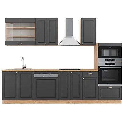 Vicco Cuisine Fame-Line, Anthracite Campagne/Chêne doré, 300cm avec Armoire Haute, sans PT, pour Une Extension personnalisée avec des modules complémentaires compatibles - Publicité Vicco Cuisine Fame-Line, Anthracite Campagne/Chêne doré, 300cm avec Armoire Haute, sans PT, pour Une Extension personnalisée avec des modules complémentaires compatibles - Publicité