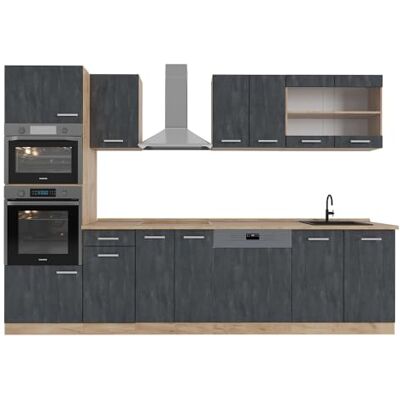 Vicco Cuisine R-Line, Béton Noir/chêne doré, 300cm PT Chêne, pour Une Extension personnalisée avec des modules complémentaires compatibles - Publicité Vicco Cuisine R-Line, Béton Noir/chêne doré, 300cm PT Chêne, pour Une Extension personnalisée avec des modules complémentaires compatibles - Publicité