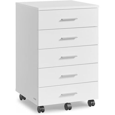 VASAGLE Caisson de Bureau à roulettes, Meuble de Rangement, Support pour Imprimante, avec 5 Tiroirs, Rails Coulissants, pour Bureau, Télétravail, Blanc Nuage OFC081W01 - Publicité VASAGLE Caisson de Bureau à roulettes, Meuble de Rangement, Support pour Imprimante, avec 5 Tiroirs, Rails Coulissants, pour Bureau, Télétravail, Blanc Nuage OFC081W01 - Publicité