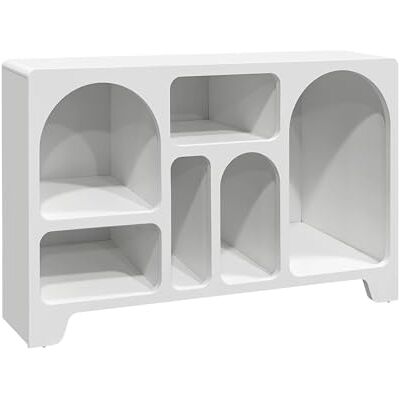 sweeek Buffet Organique Plusieurs niches 6 Compartiments. Buffet Bas. Effet Bois Blanc 120cm - Publicité sweeek Buffet Organique Plusieurs niches 6 Compartiments. Buffet Bas. Effet Bois Blanc 120cm - Publicité