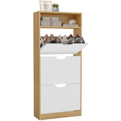 VASAGLE Meuble à Chaussures, Étagère à Chaussures, Compartiment Ouvert, Séparateur Réglable, 3 Portes Battantes, 24 x 60 x 139 cm, 15 à 18 Paires, Doré Chêne et Blanc Nuage LBC046YA02 - Publicité VASAGLE Meuble à Chaussures, Étagère à Chaussures, Compartiment Ouvert, Séparateur Réglable, 3 Portes Battantes, 24 x 60 x 139 cm, 15 à 18 Paires, Doré Chêne et Blanc Nuage LBC046YA02 - Publicité