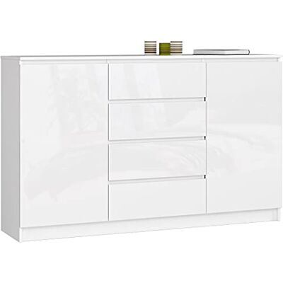 AKORD Commode K 160 cm 4 Tiroirs et 2 Portes pour Le Salon Chambre Bureau Bureau Design Moderne Fonctionnel Panneau Stratifié 16mm Couleur Blanc Brillant - Publicité AKORD Commode K 160 cm 4 Tiroirs et 2 Portes pour Le Salon Chambre Bureau Bureau Design Moderne Fonctionnel Panneau Stratifié 16mm Couleur Blanc Brillant - Publicité