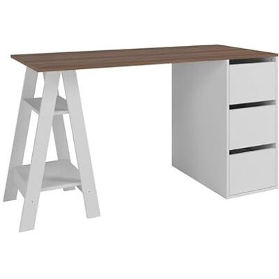 ACTUAL DIFFUSION Bureau Tréteau et Caisson 3 Tiroirs Blanc et Châtaignier L 135 H 75 P 60 cm - Publicité ACTUAL DIFFUSION Bureau Tréteau et Caisson 3 Tiroirs Blanc et Châtaignier L 135 H 75 P 60 cm - Publicité