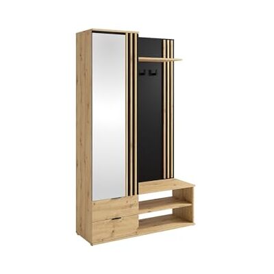 Unique Vestiaire avec Miroir et rangements Naturel et Noir JANAKIA - Publicité Unique Vestiaire avec Miroir et rangements Naturel et Noir JANAKIA - Publicité