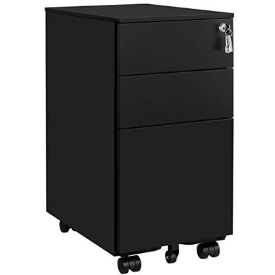 SONGMICS Caisson de Bureau Metal, Caisson de Rangement Mobile, avec roulettes et Serrure, pour Documents et Dossier Suspendu, avec 3 tiroirs, 30 x 45 x 60 cm Noir OFC031B01 - Publicité SONGMICS Caisson de Bureau Metal, Caisson de Rangement Mobile, avec roulettes et Serrure, pour Documents et Dossier Suspendu, avec 3 tiroirs, 30 x 45 x 60 cm Noir OFC031B01 - Publicité
