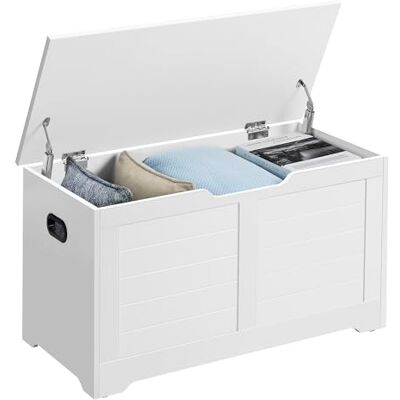 VASAGLE Coffre de Rangement, Banc à Chaussures, avec 2 Charnières de Sécurité, Imitation Grange, 40 x 80 x 46 cm, pour Entrée, Couloir, Chambre, Salon, Blanc Nuage LSB063T14 - Publicité VASAGLE Coffre de Rangement, Banc à Chaussures, avec 2 Charnières de Sécurité, Imitation Grange, 40 x 80 x 46 cm, pour Entrée, Couloir, Chambre, Salon, Blanc Nuage LSB063T14 - Publicité