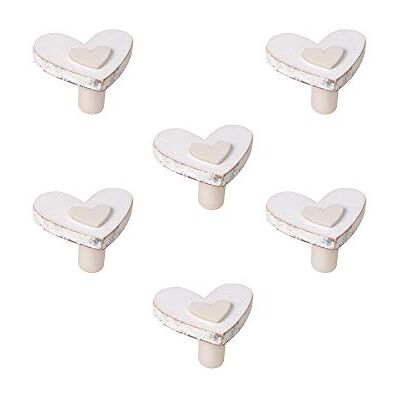POIGNÉELINE 6 Un. bouton poignées de meuble pour bébé cœur bois blanc SHABBY CHIC 54x46MM pour tiroir commode et armoire - Publicité POIGNÉELINE 6 Un. bouton poignées de meuble pour bébé cœur bois blanc SHABBY CHIC 54x46MM pour tiroir commode et armoire - Publicité
