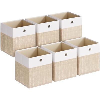 SONGMICS Lot de 6 cubes de rangement pliables en tissu avec poignées, pour étagères de placard, inodores, 25,4 x 25,4 x 27,9 cm, blanc nuage et beige sable URFB426LF02 - Publicité SONGMICS Lot de 6 cubes de rangement pliables en tissu avec poignées, pour étagères de placard, inodores, 25,4 x 25,4 x 27,9 cm, blanc nuage et beige sable URFB426LF02 - Publicité
