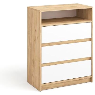 Komto Commode Chêne Miel et Blanc – Meuble de Rangement avec 3 Tiroirs et 1 Niche Ouverte, Alliance Bois et Blanc pour Chambre, Salon ou Bureau Leon 70 x 37 x 90 cm (L x P x H) - Publicité Komto Commode Chêne Miel et Blanc – Meuble de Rangement avec 3 Tiroirs et 1 Niche Ouverte, Alliance Bois et Blanc pour Chambre, Salon ou Bureau Leon 70 x 37 x 90 cm (L x P x H) - Publicité