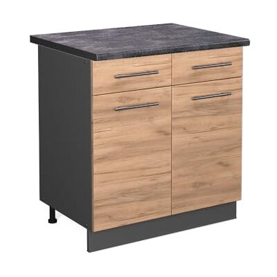 Vicco Meuble Cuisine Fame-Line, Chêne de Force doré, 80cm, PT Anthracite, à Combiner avec d'autres modules de la série Fame-Line - Publicité Vicco Meuble Cuisine Fame-Line, Chêne de Force doré, 80cm, PT Anthracite, à Combiner avec d'autres modules de la série Fame-Line - Publicité