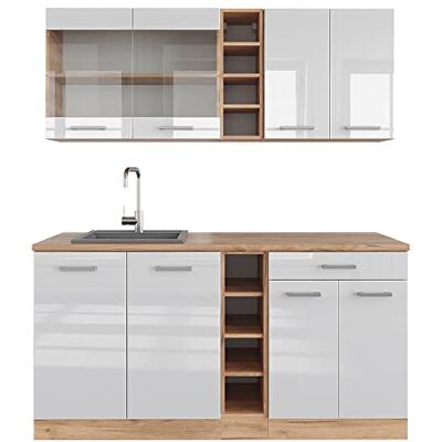 Vicco Cuisine R-Line, Blanc Brillant/Chêne doré, 160cm, PT Chêne, adapté à la Combinaison et à l’Extension Individuelles - Publicité Vicco Cuisine R-Line, Blanc Brillant/Chêne doré, 160cm, PT Chêne, adapté à la Combinaison et à l’Extension Individuelles - Publicité