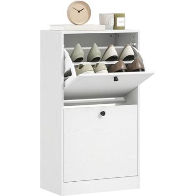 HOMCOM Meuble à chaussures étroit avec 2 portes rabattables, pour entrée et entrée avec étagères réglables pour 8 paires de chaussures pour couloir, espaces réduits, 47 x 26 x 85 cm, blanc veiné - Publicité HOMCOM Meuble à chaussures étroit avec 2 portes rabattables, pour entrée et entrée avec étagères réglables pour 8 paires de chaussures pour couloir, espaces réduits, 47 x 26 x 85 cm, blanc veiné - Publicité