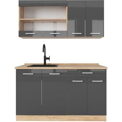 Vicco Cuisine R-Line, Anthracite Brillant/Chêne doré, 140cm, PT Chêne, adapté à Une Installation autoportante ou près du Mur - Publicité Vicco Cuisine R-Line, Anthracite Brillant/Chêne doré, 140cm, PT Chêne, adapté à Une Installation autoportante ou près du Mur - Publicité