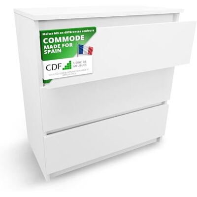 CDF Commode 3 Tiroirs Commode Chambre Blanc Design Minimaliste Meuble de Rangement Spacieux pour Chambre Salon Bureau Spacieuse et Design Style Moderne Facile à Installer 40x70x75 cm - Publicité CDF Commode 3 Tiroirs Commode Chambre Blanc Design Minimaliste Meuble de Rangement Spacieux pour Chambre Salon Bureau Spacieuse et Design Style Moderne Facile à Installer 40x70x75 cm - Publicité