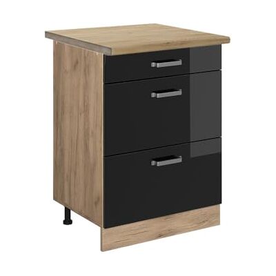 Vicco Meuble Cuisine R-Line, Noir Haute Brillance, 60cm avec tiroirs, PT Chêne, pour Une Combinaison Libre au Sein de systèmes de Cuisine modulaires - Publicité Vicco Meuble Cuisine R-Line, Noir Haute Brillance, 60cm avec tiroirs, PT Chêne, pour Une Combinaison Libre au Sein de systèmes de Cuisine modulaires - Publicité