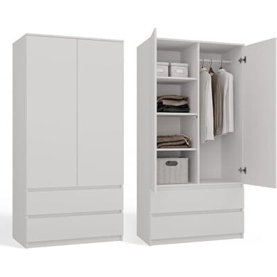 CDF Armoire Chambre 2 Portes 2 Tiroirs avec Etagères, Adult Bedroom Armoire Une Tringle Dressing Placard Multifonction Meuble de Penderie Panneau Stratifié 16mm Largeur 90 cm Blanc - Publicité CDF Armoire Chambre 2 Portes 2 Tiroirs avec Etagères, Adult Bedroom Armoire Une Tringle Dressing Placard Multifonction Meuble de Penderie Panneau Stratifié 16mm Largeur 90 cm Blanc - Publicité