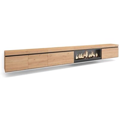 Skraut Home Meuble TV Banc Télé Grand Espace de Rangement 368x45x35 Cheminée électrique XXL Suspendu, Mural Style Moderne Chêne - Publicité Skraut Home Meuble TV Banc Télé Grand Espace de Rangement 368x45x35 Cheminée électrique XXL Suspendu, Mural Style Moderne Chêne - Publicité