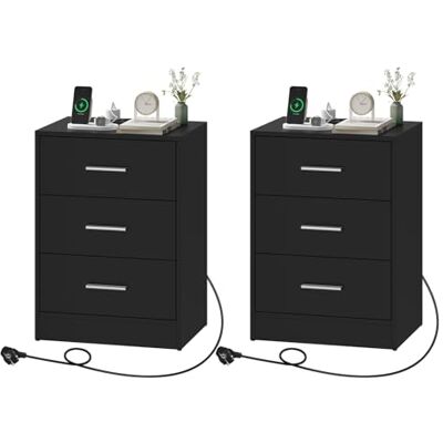 WOLTU Table de Chevet avec Prise Intégrée, Lot de 2, Table d'Appoint avec Station de Charge, 3 Tiroirs, 2 Prises AC, 1 Port USB, 1 Port Type-C, Noir, 39x28,5x54,5cm - Publicité WOLTU Table de Chevet avec Prise Intégrée, Lot de 2, Table d'Appoint avec Station de Charge, 3 Tiroirs, 2 Prises AC, 1 Port USB, 1 Port Type-C, Noir, 39x28,5x54,5cm - Publicité