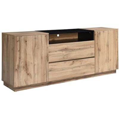 Unique Buffet avec 2 Portes, 2 tiroirs et 1 Niche Naturel Clair et Noir CEMILINA - Publicité Unique Buffet avec 2 Portes, 2 tiroirs et 1 Niche Naturel Clair et Noir CEMILINA - Publicité