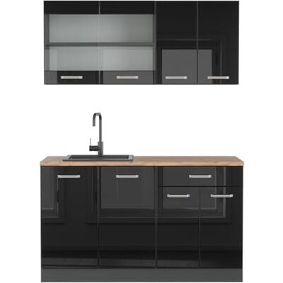 Vicco Cuisine R-Line, Noir Haute Brillance, 140cm, PT Chêne, adapté à Une Extension Flexible avec d'autres modules - Publicité Vicco Cuisine R-Line, Noir Haute Brillance, 140cm, PT Chêne, adapté à Une Extension Flexible avec d'autres modules - Publicité