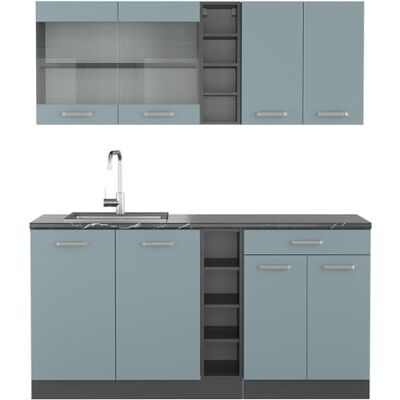 Vicco Cuisine R-Line, Bleu-Gris/Anthracite, 160cm, PT Anthracite, adapté à Une Extension individuelle avec des modules supplémentaires - Publicité Vicco Cuisine R-Line, Bleu-Gris/Anthracite, 160cm, PT Anthracite, adapté à Une Extension individuelle avec des modules supplémentaires - Publicité