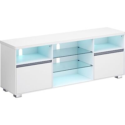 VASAGLE Kailyn Collection Meuble TV avec LED, pour Les Téléviseurs Jusqu’à 70 Pouces, avec Étagères Ouvertes en Verre, 2 Placards avec Portes, 160 cm, Moderne, pour Salon, Chambre, Blanc LTV331T10 - Publicité VASAGLE Kailyn Collection Meuble TV avec LED, pour Les Téléviseurs Jusqu’à 70 Pouces, avec Étagères Ouvertes en Verre, 2 Placards avec Portes, 160 cm, Moderne, pour Salon, Chambre, Blanc LTV331T10 - Publicité