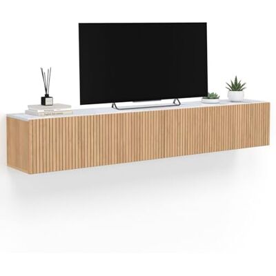 IDMarket Meuble TV 180 cm Suspendu Juliette 2 Portes Plateau Effet marbre Lattes tasseau Bois Coloris chêne - Publicité IDMarket Meuble TV 180 cm Suspendu Juliette 2 Portes Plateau Effet marbre Lattes tasseau Bois Coloris chêne - Publicité