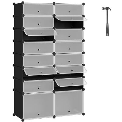 WOLTU Boîte Rangement Chaussures, Lot de 16, Design Empilable, Rangement Chaussures, pour 32 Paires, DIY, avec Portes, Panneaux en PP, Noir+Blanc - Publicité WOLTU Boîte Rangement Chaussures, Lot de 16, Design Empilable, Rangement Chaussures, pour 32 Paires, DIY, avec Portes, Panneaux en PP, Noir+Blanc - Publicité